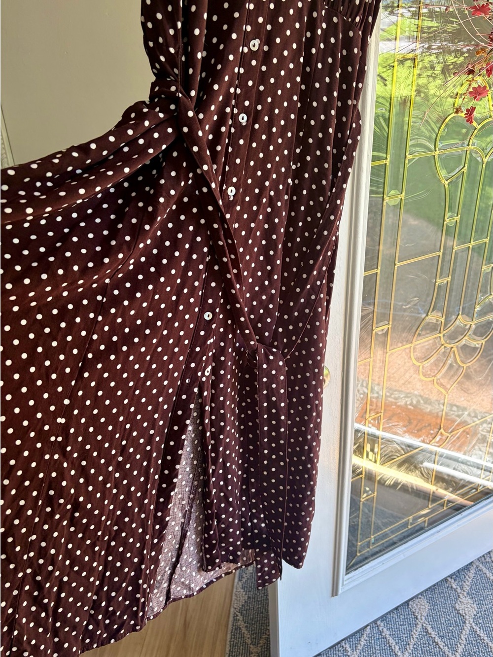 H&M Brown Polka Dot Button-Front Midi Dress - Picture 6 of 8